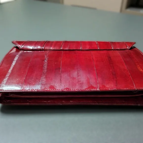 Vintage Eel Skin Victory PK 3940 Burgundy Crossbody Clutch Purse - Picture 7 of 11